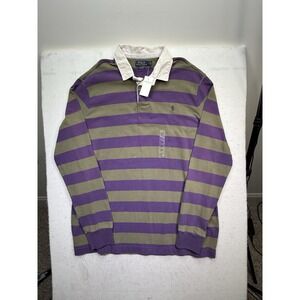 Polo Ralph‎ Lauren Rugby Shirt Men's 2XL Custom Fit Purple Green Striped NEW